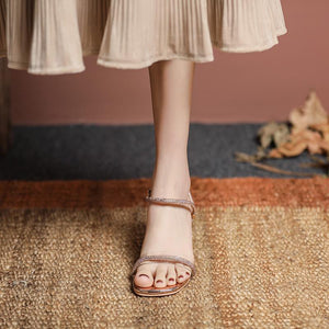 Women rhinestone strap summer slip on clear chunky heels
