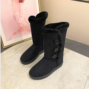 Women flatform mid calf buttons faux fur warm winter snow boots