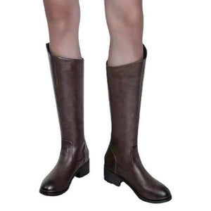 Women solid color medium chunky heel knee high boots