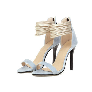 Women ankle ring strap peep toe back zipper side hollow stiletto heels