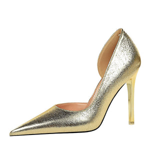 Women fashion prom pointed toe side cut stiletto heels