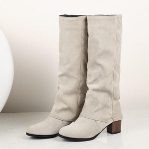 Women square chunky heel knight mid calf boots