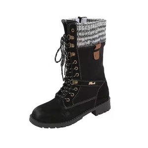 Women winter mid calf side zipper lace up boots