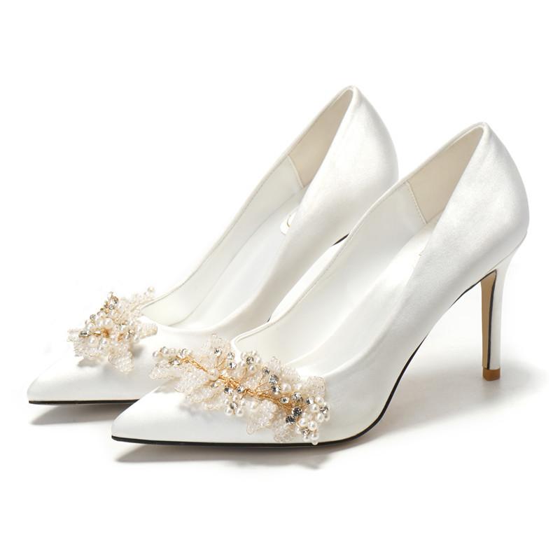 Women rhinestone flower pointed toe stiletto wedding heels