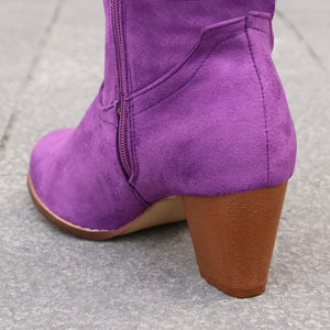 Women knee high chunky heel zipper fringe boots