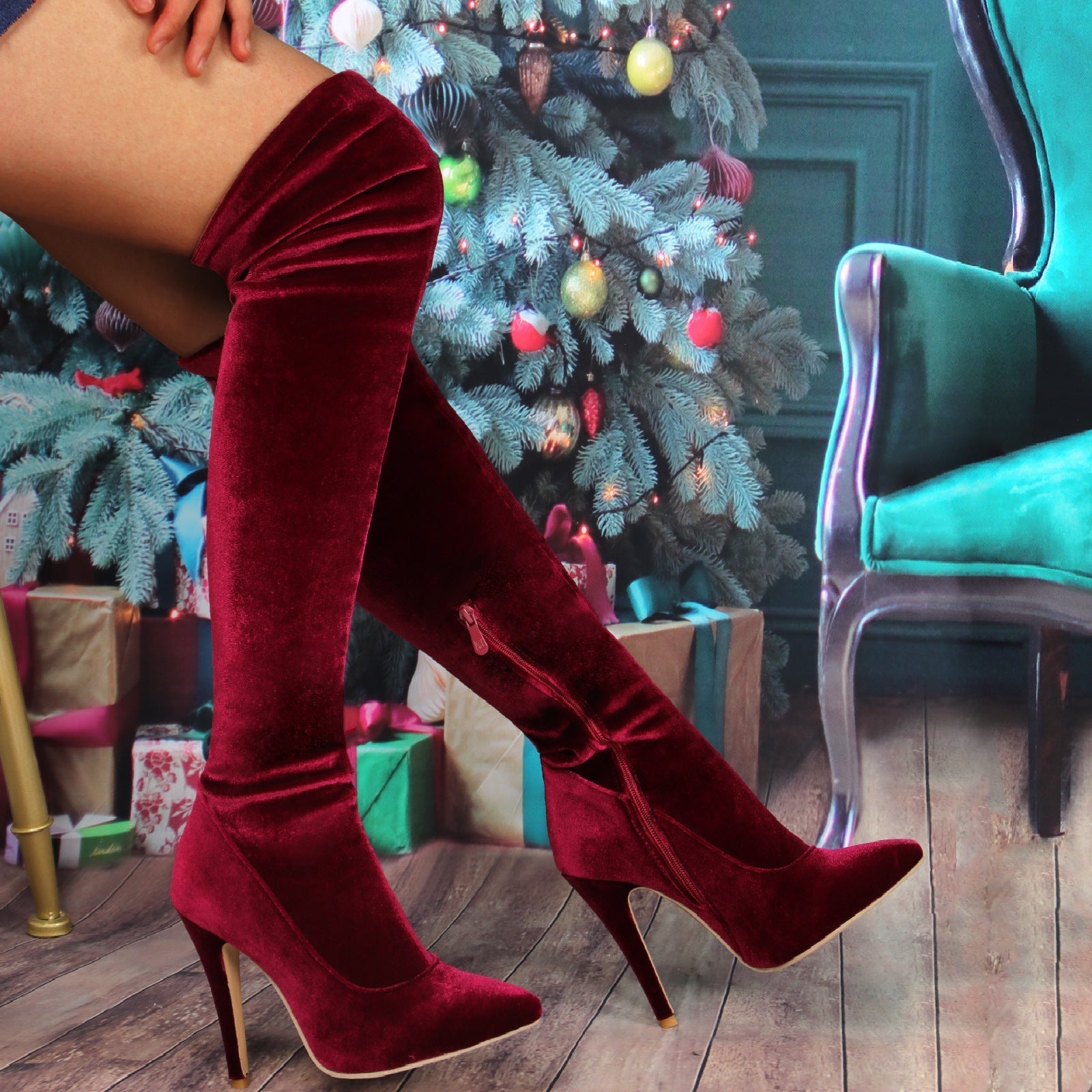 Women stiletto high heel pointed toe over the knee boots