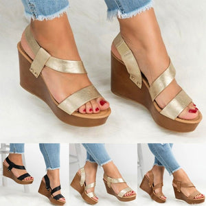 Women peep toe hollow breathable slip on wedge sandals