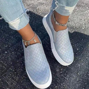 Women plaid solid color thick sole flat slip on sneaker