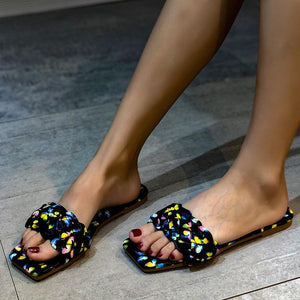 Women butterfly printed braid strap slides summer slippers