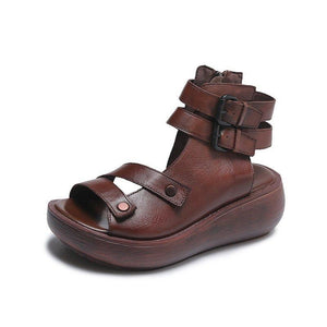 Women peep toe buckle ankle strap zipper platform sandals