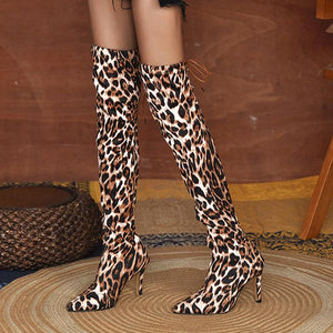 Women pointed toe stiletto heel elastic over the knee boots