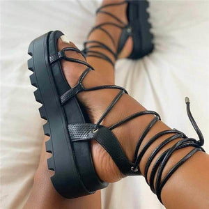 Women chunky platform lace up slingback strappy sandals