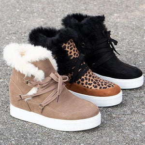 Women flatform lace up faux fur highcut snow boots