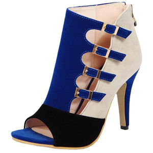 Women's peep toe patchwork stiletto booties for summer spring