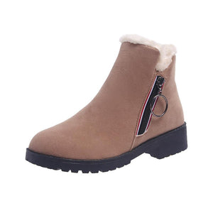 Women winter faux fur chunky heel side zipper ankle snow boots