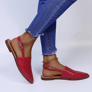 Women pointed toe slingback ankle strap slip on flat sandals