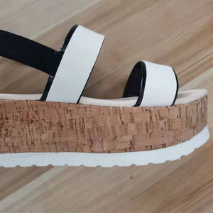 Women color block ankle strap slip on platform sandals