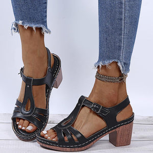 Women summer peep toe buckle ankle strap chunky sandals