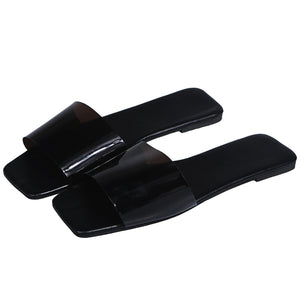 Women neon square peep toe strap summer slide sandals