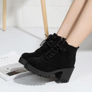 Women ankle lace up platform chunky high heel boots
