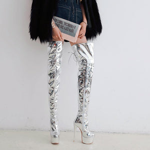 Women over the knee sliver prom show stiletto platform boots