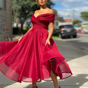 Off Shoulder Wrap Dress Large Swing Midi Dress | Formal Cocktail Party Evening Gown Dress