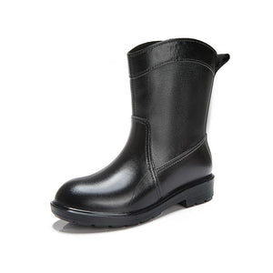 Women mid calf low heel antiskid slip on rain boots