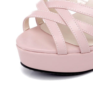 Women platform peep toe buckle ankle strap chunky heels