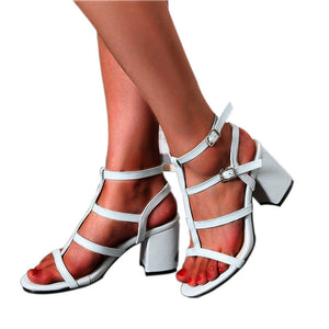 Women peep toe strap hollow slingback solid color block heels