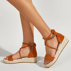 Women summer platform open toe criss cross strap espadrille sandals