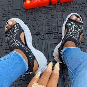 Women's thick platform rhinestne flyknit sneakers sandals