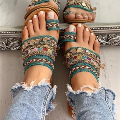 Women summer beach sequin strap boho sandals