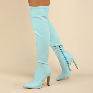 Women winter chunky heel pointed toe side zipper over the knee boots