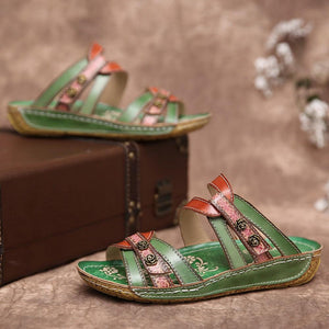 Women summer flower criss cross strappy slide flat sandals