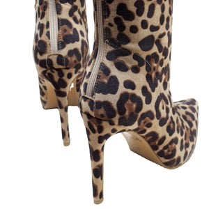Women pointed toe leopard printed stiletto high heel sock booties