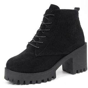 Women ankle lace up platform chunky high heel boots