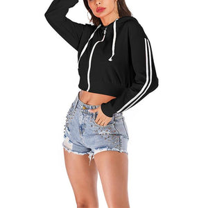 Women stripe printed fashion zipper sports hoodie sweatshirt