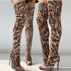 Women stiletto high heel over the knee leopard print boots
