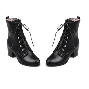 Women England style chunky heel lace up short motorcycle boots