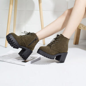 Women ankle lace up platform chunky high heel boots