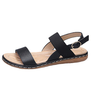 Women fashion minimalist peep toe buckle strap flat sandals