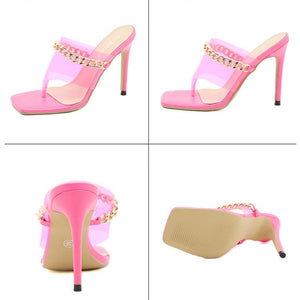 Women strap chain d¨¦cor stiletto flip flop heels