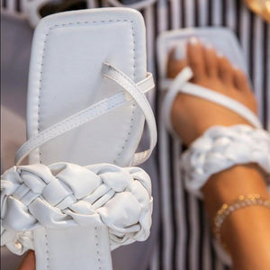 Women criss cross woven strap summer flat slide sandals