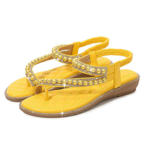 Women fashion rhinestone strap clip toe flat sandals