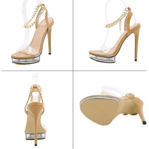 Women clear platform chain ankle strap stiletto high heels