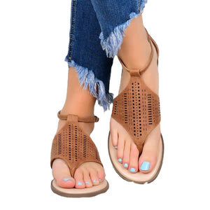 Clip toe gladiator sandals buckle strap thong sandals flat