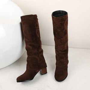 Women square chunky heel knight mid calf boots