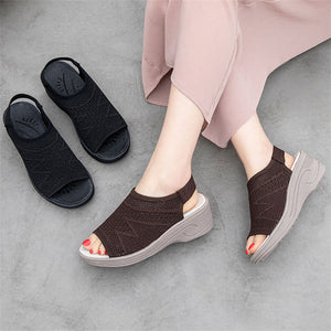 Women knit hollow peep toe minimalist beach casual wedge sandals