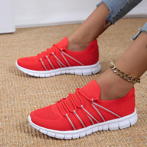 Women knit mesh breathable lace up tennis sneakers running