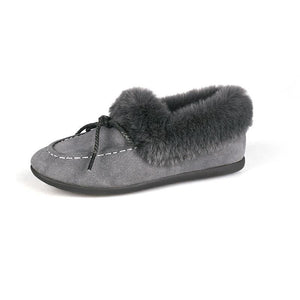 Women flat heel faux fur bowknot slip on loafers